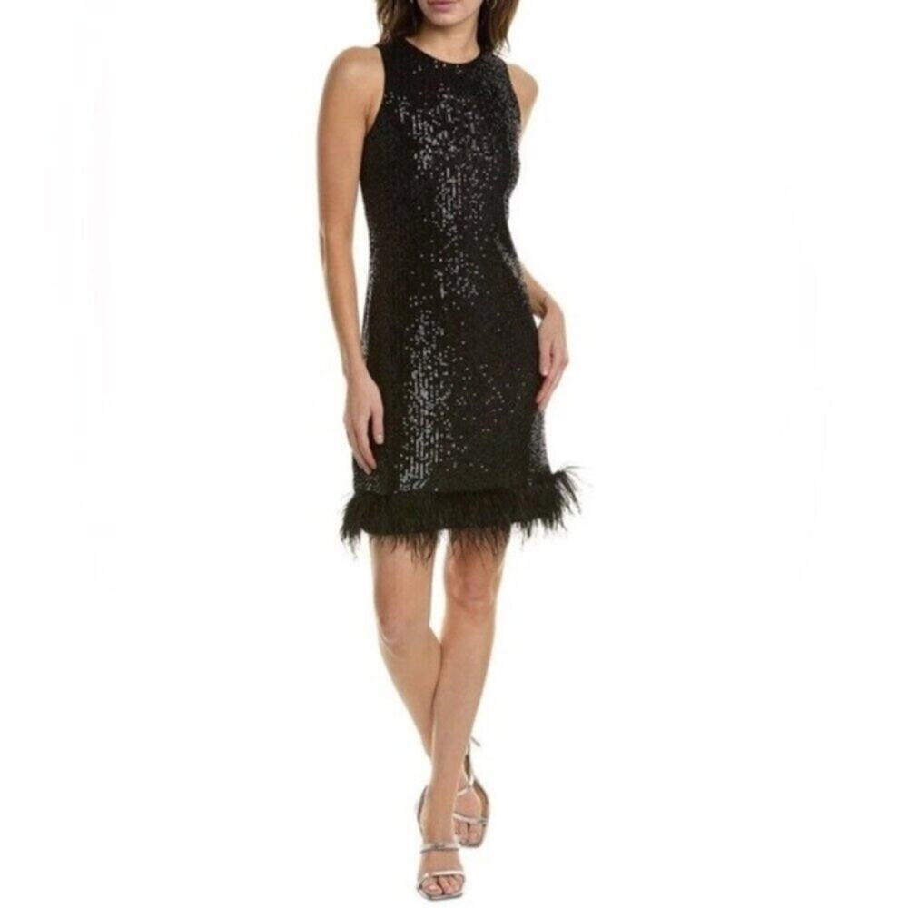 Taylor Black Cocktail Sequin Fringe Dress Size 12